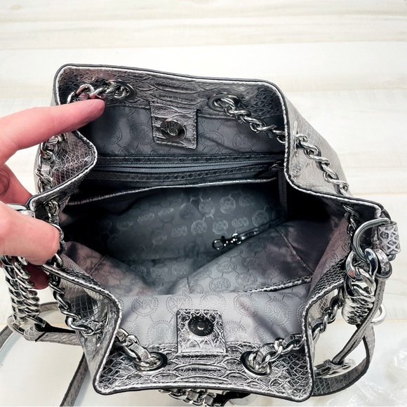 Michael Kors NWOT Frankie Silver Metallic Python Embossed Shoulder Crossbody Bag - Picture 5 of 8